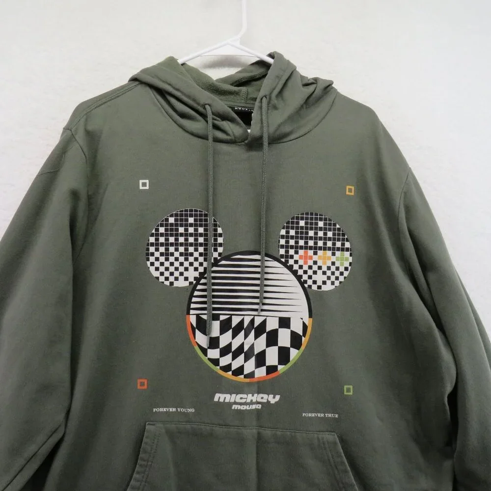 Disney Hoodie Mens Size Extra Large Mickey Mouse Logo Green Graphic‎ Sweater